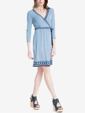 MAX STUDIO Blue Printed Mini Wrap Dress